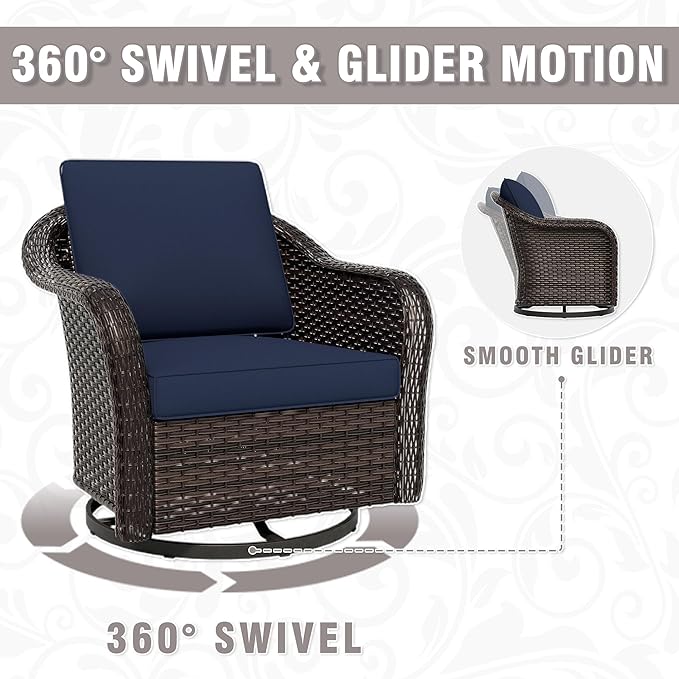 3 Piece Patio Wicker Conversation Set, All-Weather Use Outdoor Wicker Sofa with 2 PE Rattan 360 Swivel Chair, Ideal for Porch, Backyard, Balcony, Poolside, Blue
