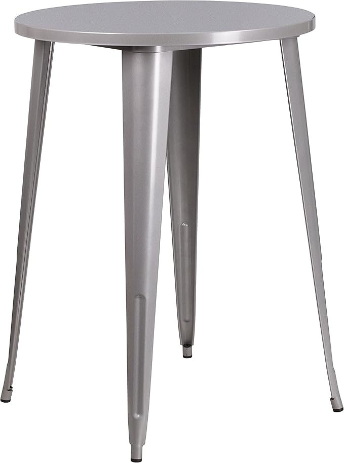 EMMA + OLIVER Commercial Grade 30" Round Silver Metal Indoor-Outdoor Bar Height Table