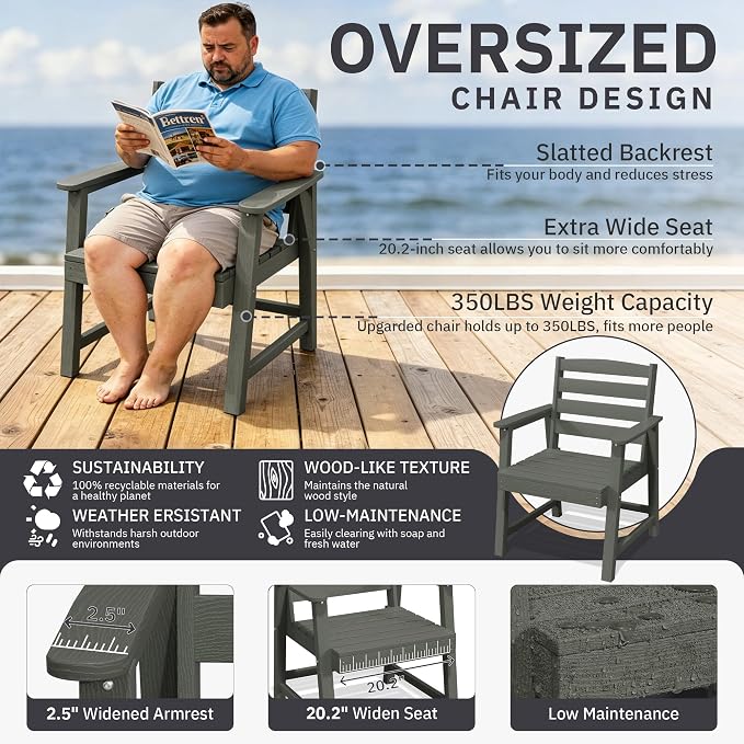 AreShark 5-Piece Outdoor Dining Set,HDPE Patio Table with 4 Armchairs,All-Weather Patio Furniture Set with Umbrella Hole,Low Maintenance Wood Grain Dining Set for Backyard,Garden,Poolside,Black