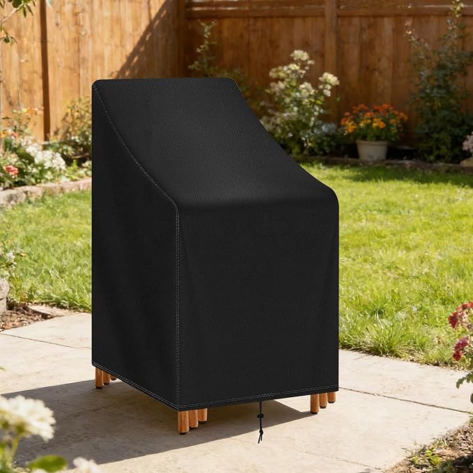 Stackable Patio Chair Cover Waterproof Outdoor Chair Cover Lounge Chair Covers Outdoor Stack Chairs for All Weather Protection 36" Lx28 Wx47 H, Black