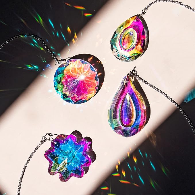 4pcs Crystal Suncatchers for Window Hanging Sun Catcher Indoor RainbowMaker | Hanging Crystals Suncatcher for Home Garden Decor Lamp Chandelier Prism Gift For Women Light Catcher Glass Christmas Ornament