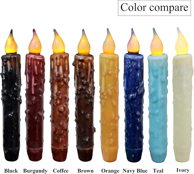 CVHOMEDECO. Real Wax Hand Dipped Battery Operated LED Timer Taper Candles Country Primitive Flameless Lights Décor, 6-3/4 Inch, Ivory, 3 PCS in a Package