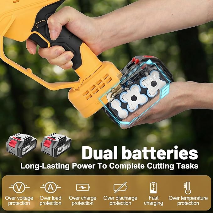 MGYM Electric Chainsaw, 10 Inch Handheld Cordless Chainsaw with 2x4.0A Batteries 2 Chains and Charger, Tool Free Auto-Oiling Battery Powered Chainsaw for Tree Trimming Wood Cutting Yard Work (Yellow)