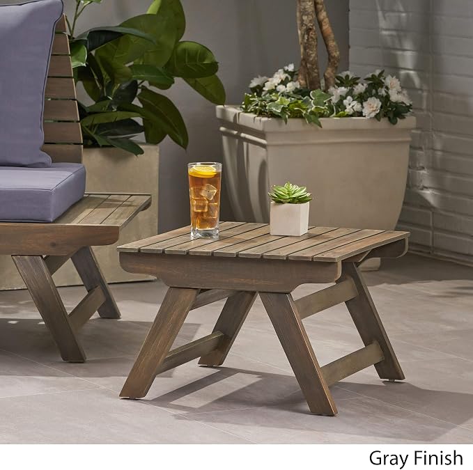 Great Deal Furniture Kailee Outdoor Wooden Side Table, Gray Finish
