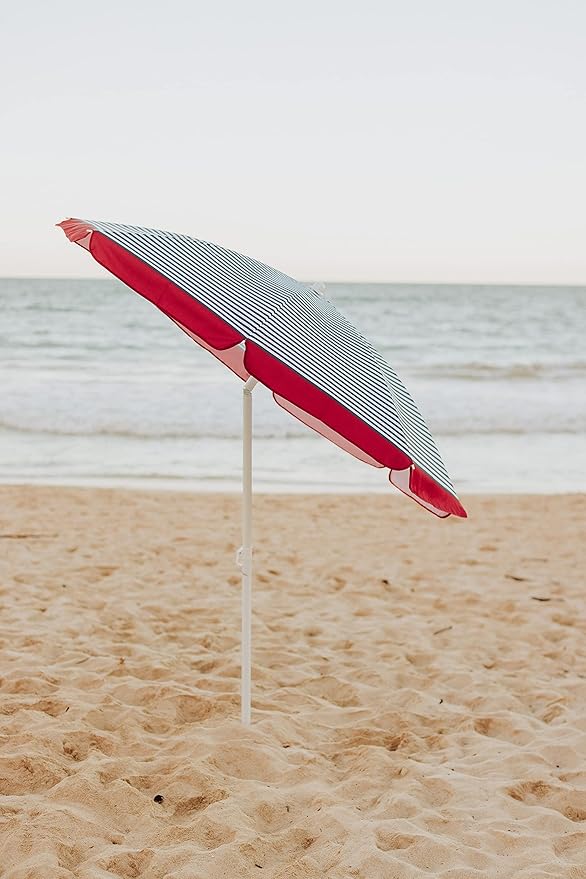 PICNIC TIME 5.5 Ft Portable Beach Umbrella, Lightweight UV Protection Sunshade with Tilt Pole & Carry Bag, Outdoor Canopy Umbrella for Beach, Sand, Pool, Patio, Camping, Travel, or Backyard Shade, (Blue Pinstripe Pattern)