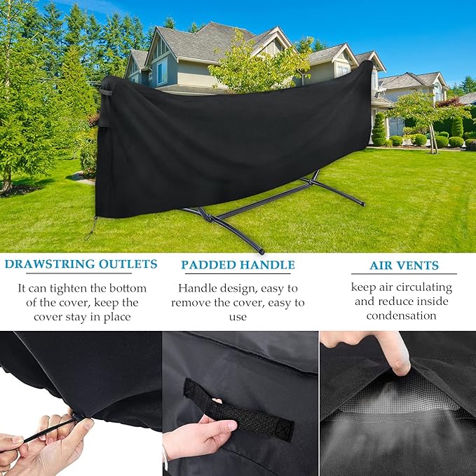Hammock Cover Waterproof, 112'' 420D Heavy Duty Oxford Cover with Handles and Vents, Hammock Rain Cover for Outdoor Hammocks and Double Hammocks, Suitable for Hammock Stand Under 110'' in Length