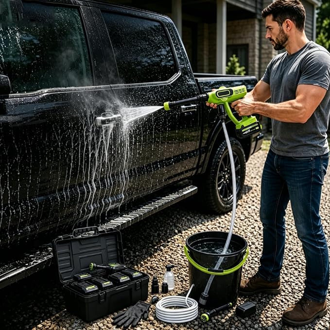 2026 Upgrade Cordless Portable Pressure Washer,1800 Psi Battery Powered Power Washer,Cordless Pressure Washer with 6-in-1 Nozzle,16.5ft Drain Hose & Foam Cannon,for Car,Home,Patio (A, 5 Battery*2)