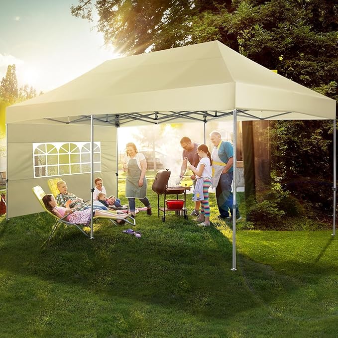 COBIZI 10x20 Pop up Canopy Tent Heavy Duty, Easy Set-up Commercial Outdoor Party Tent, 100% Waterproof Wedding Tents Gazebo, 3 Height Adjustable with Wheeled Bag, Khaki