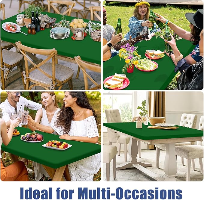 Moosfor Spandex 8 Foot Rectangle Table Cloth 2 Pack, Elastic Fitted Tablecloths for Picnic, Stretch Washable Patio Table Cover for Outdoor, Camping, Banquet and Parties (Emerald Green, 30"x96")