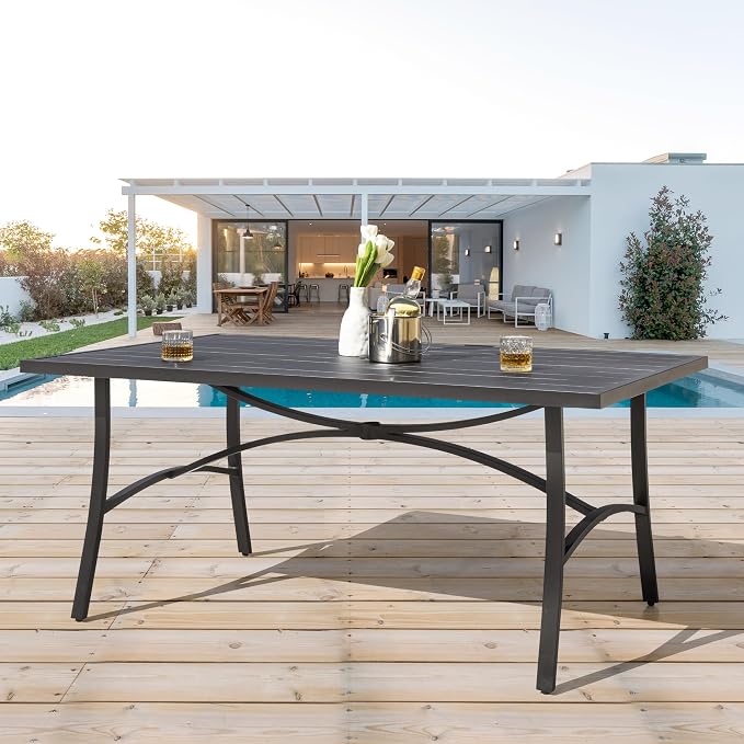 NUU GARDEN 63" x 36" Patio Table for 6 People, Outdoor Patio Dining Table with 1.60" Umbrella Hole, Aluminum Tabletop and Sturdy Frame Perfect for Lawn Backyard Garden, Black