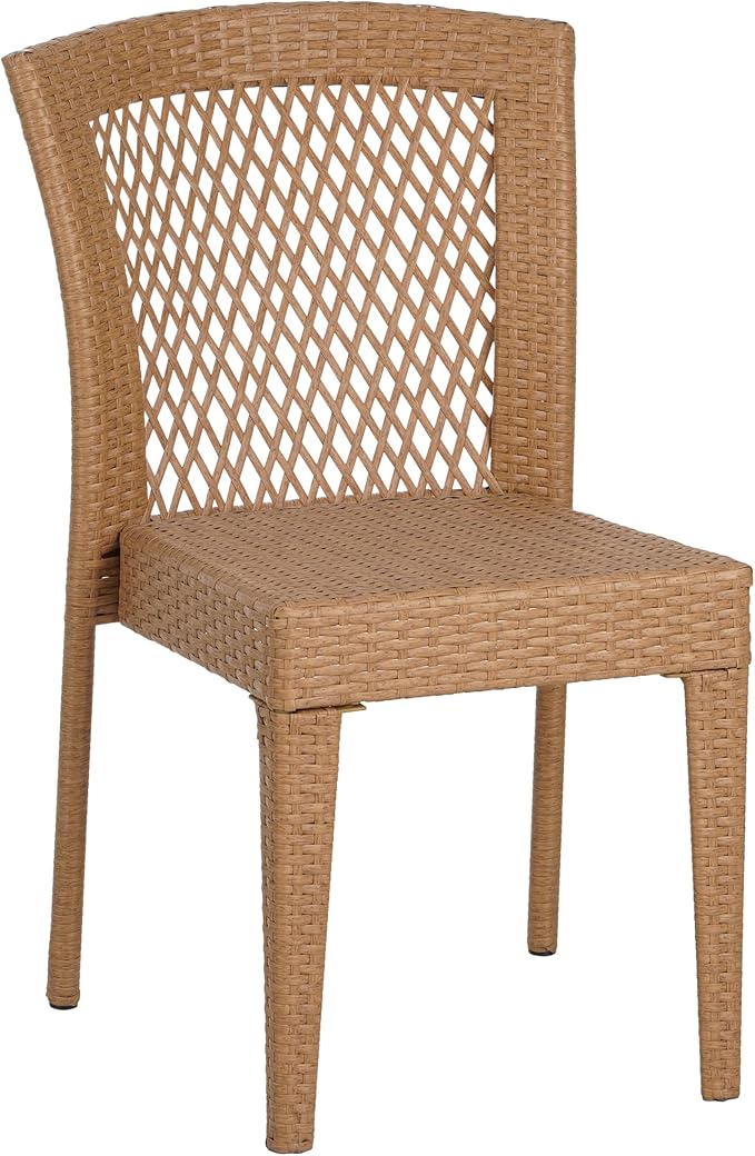 Christopher Knight Home Fandy Metal Frame Patio Dining Set for 6, Outdoor Dining Table Set for 6, Dinner Table with Acacia Wood Top, Stackable Dining Chairs with Wrapped Wicker, Light Brown + Teak