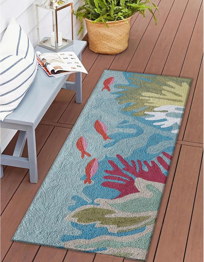 Liora Manne Ravella Indoor/Outdoor Durable Hand-Tufted UV Stabilized Rug- Ocean View Blue 2' x 5'