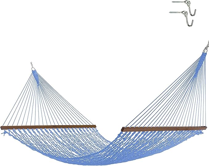 Nags Head Hammocks NH15CHB Admiral Coastal Blue Duracord Rope Hammock with Free Extension Chains & Tree Hooks, Handcrafted in The USA, Accommodates 2 People, 450 LB Weight Capacity, 13 ft. x 65 in.