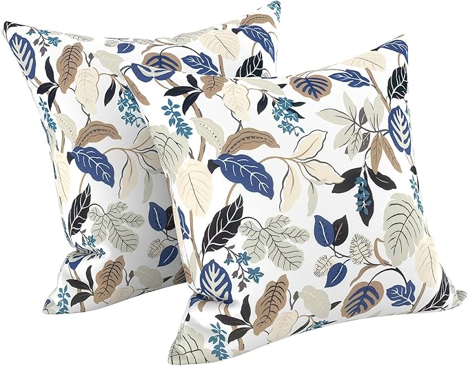 LVTXIII Outdoor/Indoor Throw Pillows, Decorative Throw Pillows with Inserts, 18"x18" Square Pillows for Bed, Couch, Sofa and Patio Furniture, Set of 2, Breeze Leaves Beige