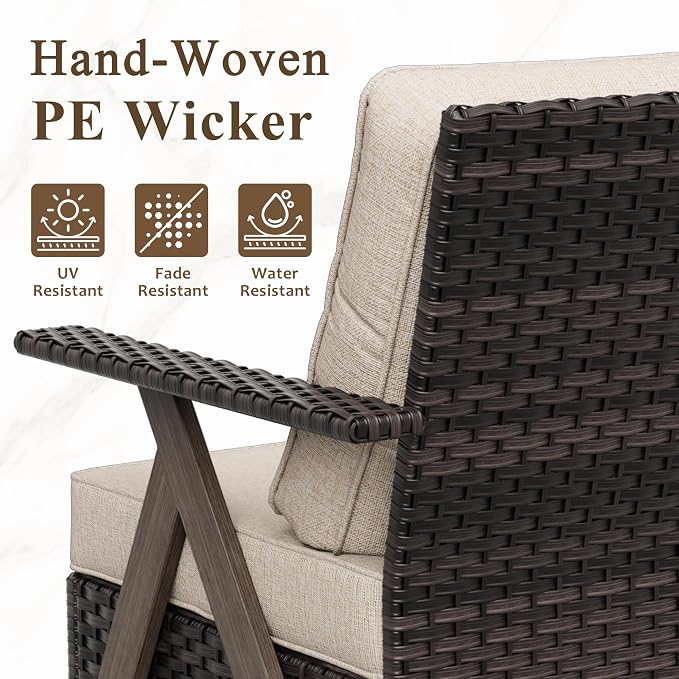 Outdoor Wicker Patio Chairs Set of 2, PE Rattan Patio Dining Chairs with Metal Frame and Deep Seating