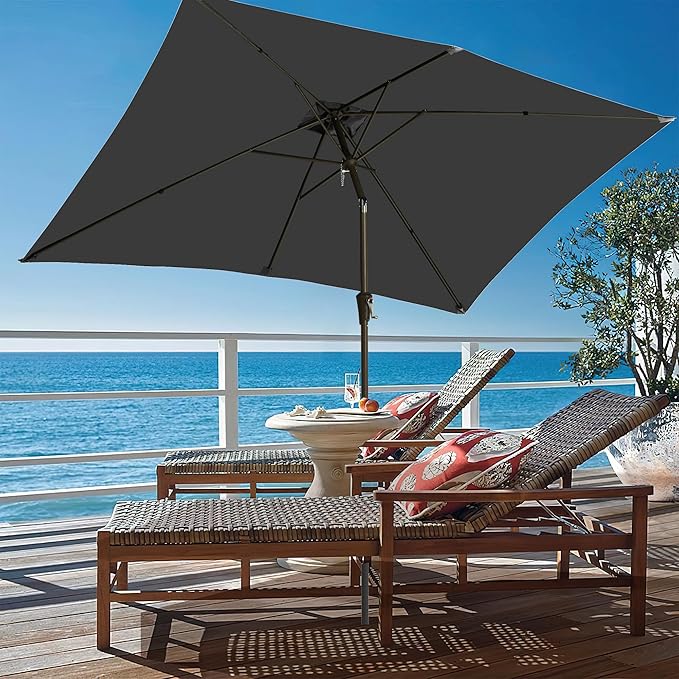 Ayge 6.5x10FT Rectangular Patio Umbrella Outdoor Table Umbrella w/Push Button Tilt & Crank Rectangle Market Umbrella UV Protection for Garden,Deck,Lawn,Yard & Pool,Grey