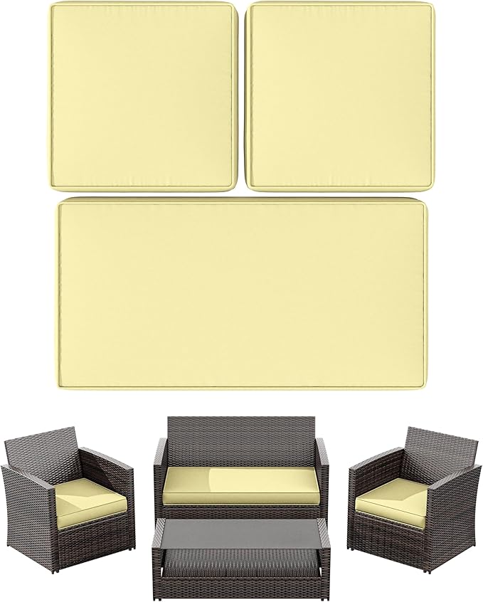 3 Pack Outdoor Patio Seat Cushions Replacement Covers Fit for 4 Pieces 4-Seater Wicker Rattan Patio Conversation Set Loveseat Chair Couch Furniture,36x18x2,18x18x2,Liaht Yellow-Cover Only