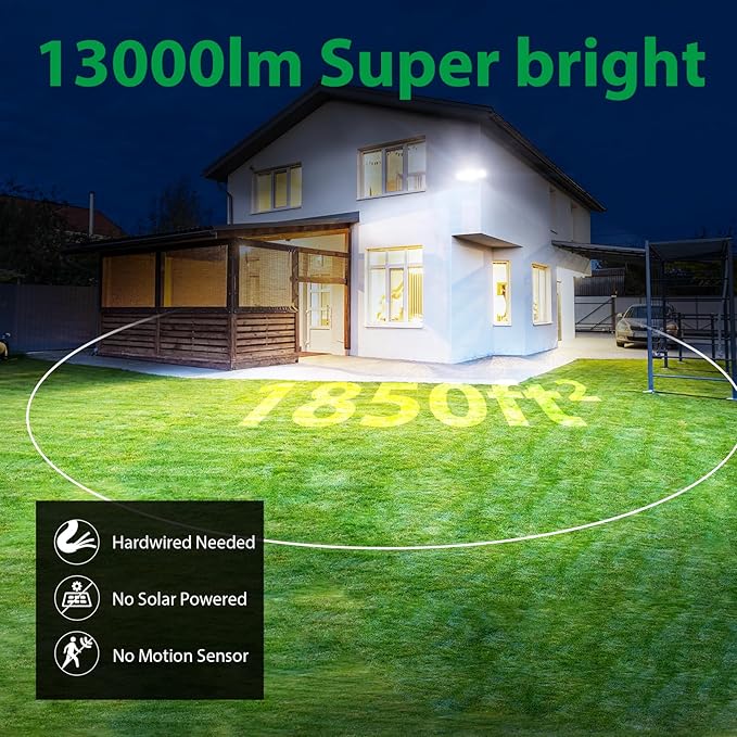 iMaihom 130W Dusk to Dawn Outdoor Lighting, 13000LM LED Security Floodlight with Photocell Auto On/Off, 3 Adjustable Heads, IP65 Waterproof, Hardwired for Garage, Yard, Driveway, 6500K Daylight