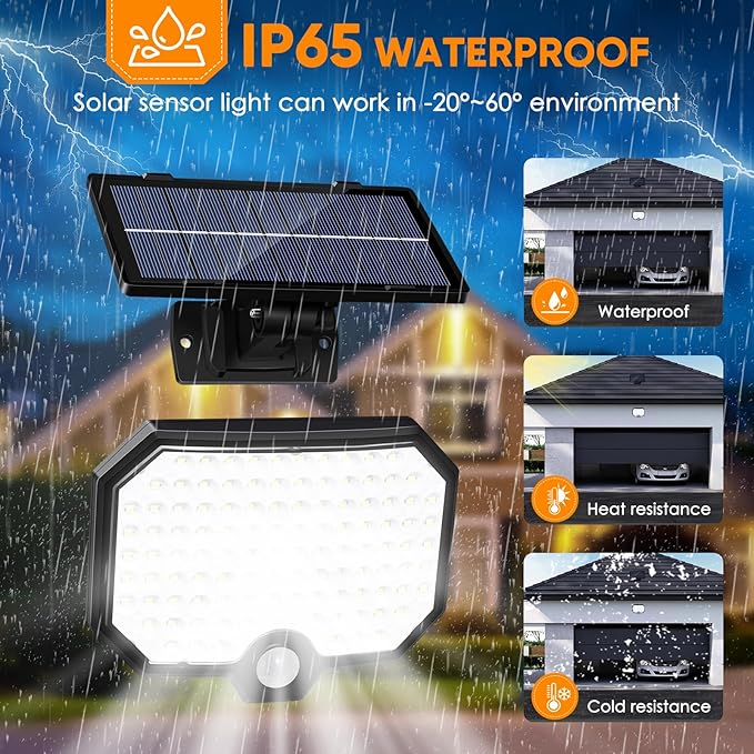 Solar Lights Outdoor Waterproof Motion Sensor Outdoor Flood Lights with 16.5ft Cable,120°Wide Angle Dusk to Dawn Solar Security Split Lights for Yard Garage Porch Shed Barn,LED 6500K,2 Pack