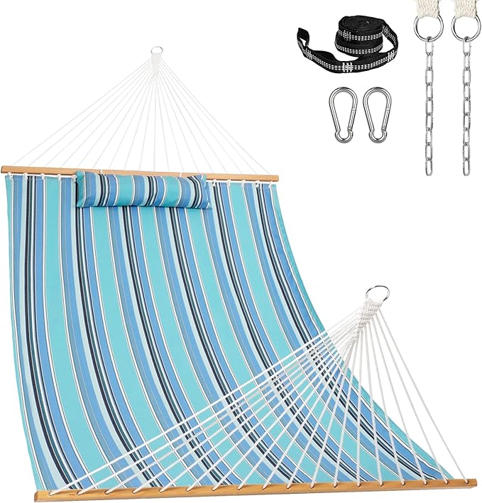 Lazy Daze Hammocks 12 FT Sunbrella Fabric Hammock not Fading with Spreader Bars and Free Pillow Fits for 2 Persons, All Weather and Fade Resistant for Patio Yard, 450 lbs Capacity, Dolce Oasis