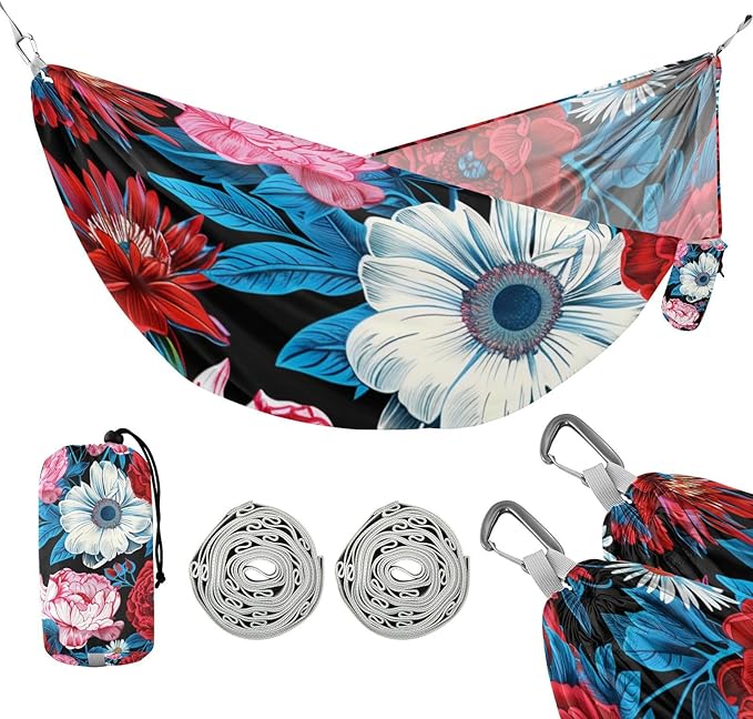 Peonies and Daisies Red 330lb Capacity Hammocks with Hanging Rope Backyard Hammock for Outside Camping Essentials hamacas para adultos con soporte