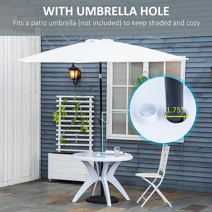 Outsunny 36.25" Dia Round Plastic Patio Table with Umbrella Hole, Outdoor Bistro Dining Table, for Bar, Garden, Backyard, Poolside, Yard, White