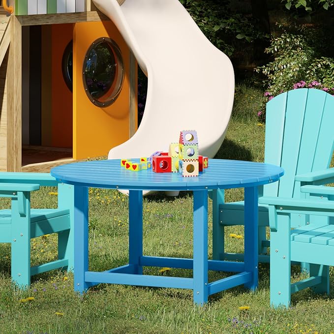 WestinTrends Malibu Kids Outdoor Patio Furniture HDPE 38" Wide Round Dining Table, Pacific Blue