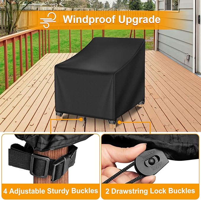 Kipiea Patio Chair Covers Waterproof Winter 2 Pack - Heavy Duty Lawn Outdoor Furniture Chair Covers with Anti UV and No Tears, No Fading (38" W x 40" D x 31" H)