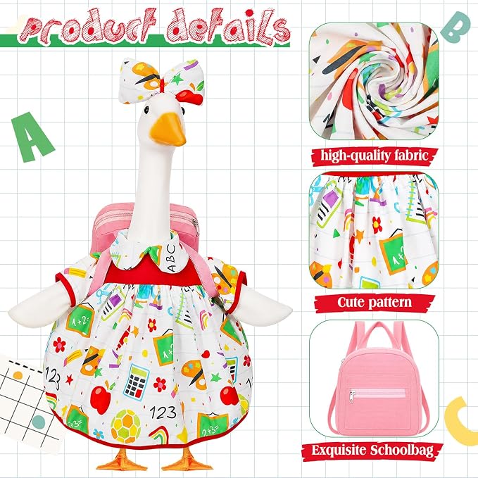 Mindsoft Back to School Porch Goose Outfit Teacher Goose Clothes Costume Statues Decor for 23" school Classroom Lawn Garden Patio Outdoor Statues(Backpack Style - White)