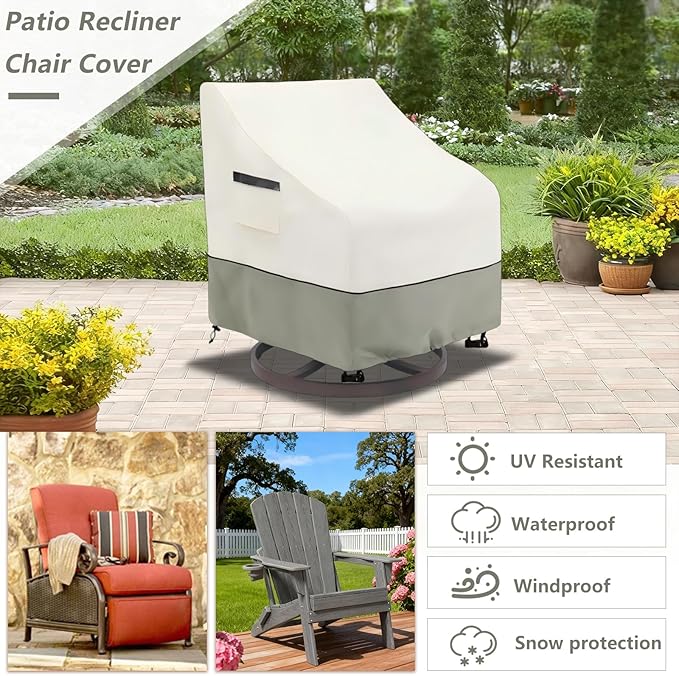 Outdoor Swivel Chair Covers 2 Pack - Premium 600D Outdoor Adirondack Chair Cover with Heavy-Duty Waterproof Protection for Patio Rocking Chairs.(33 W x 35 D x 38.5 H in,White&Grayish Green)