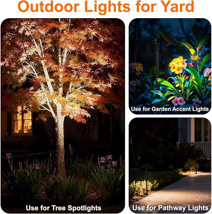 Mini Landscape Spotlights Low Voltage, 16'' Tall Pole, 5CCT 5W 12V LED Landscape Spot Lights Wired for Outdoor House Yard Palm Tree Flag Pathway Path Sidewalk, 60° Beam Angle, Black, 1PK