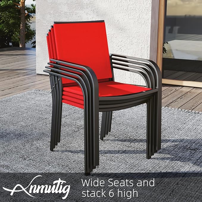 Anmutig 5 Piece Small Patio Table and Chairs Set for 4 with 4 Red Chairs and Slat Top 35"x35" Metal Table for Outside, Deck, Porch, Backyard