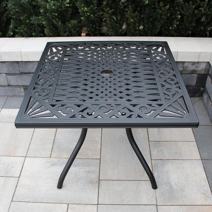 Oakland Living Ornate Outdoor Aluminum Black 37-in Square Patio Dining Table