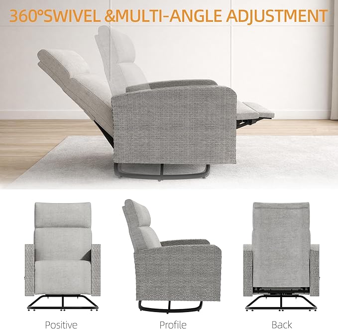Outdoor Recliner Chair Set of 2,Reclining Patio Chair with Adjustable Back and Extended Footrest,All-Weather Wicker 360° Swivel Chairs with Flip-up Table for Pool Deck Balcony