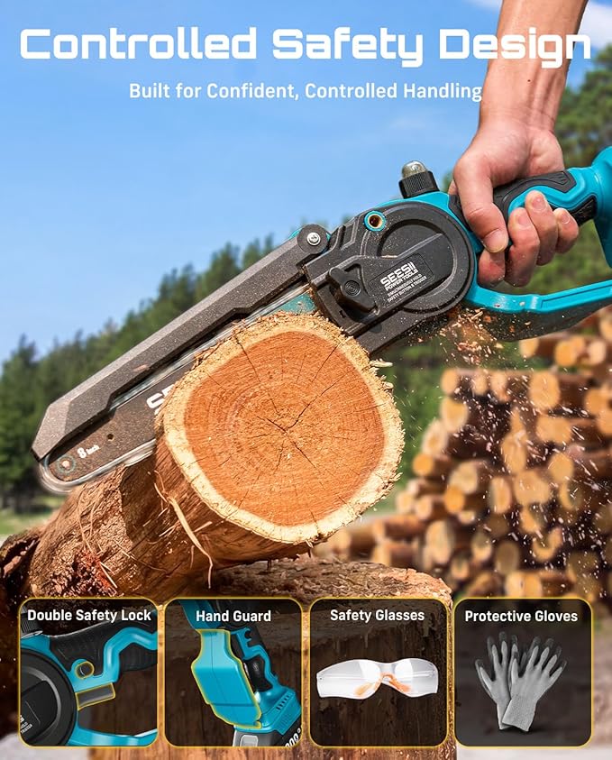 SEESII 3 in 1 Cordless Mini Chainsaw & Hedge Trimmer Combo, 8 Inch Battery Powered Chainsaw with Grass Shear, 800W Brushless Motor, 2x 4000mAh Batteries, Ergonomic Yard Garden Tool Set for Trimming
