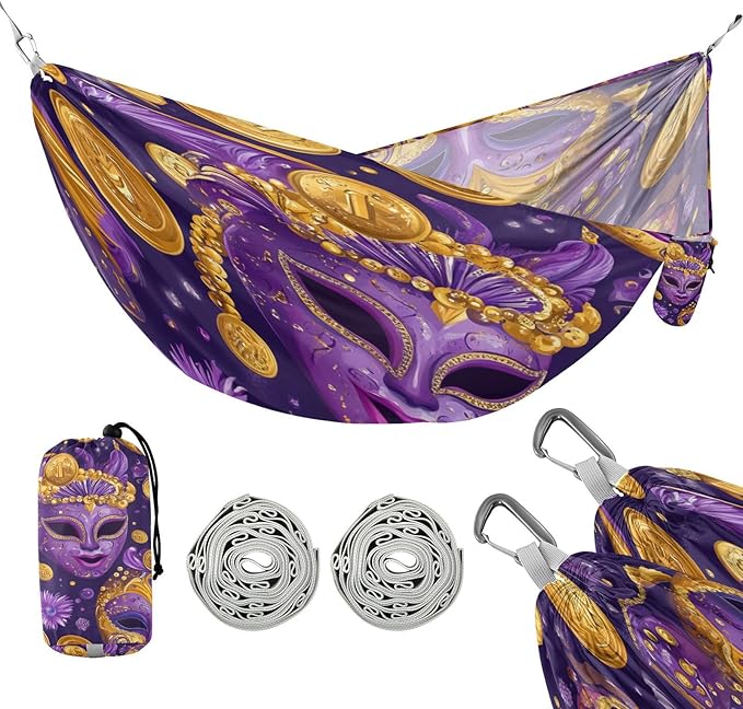 Mardi Gras Carnival Masks Coin Outdoor Hammock with Tree Straps Tree Hammock for Outside Beach Patio Garden
