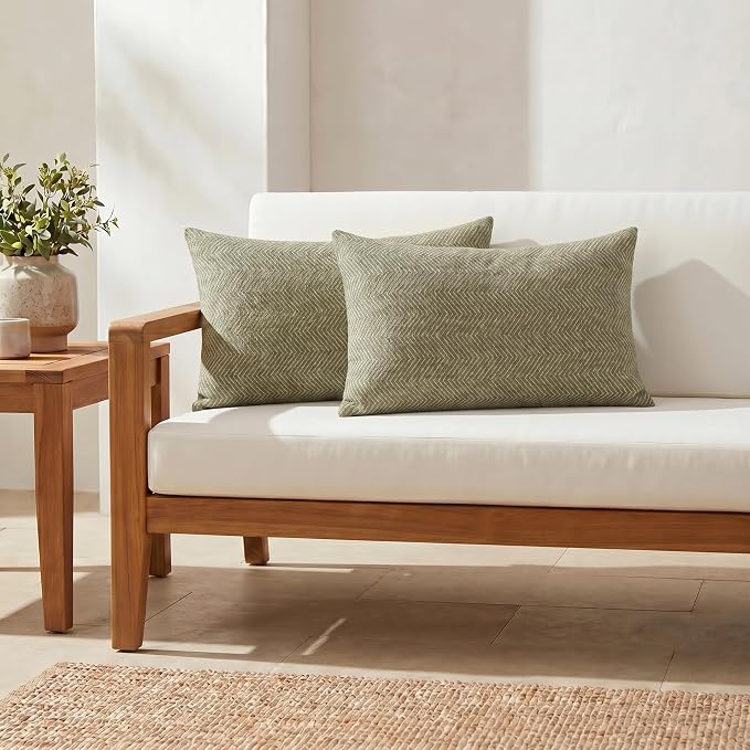 RSH DECOR: Sunbrella Jumbo Lumbar Pillows Set of 2 | 26" x 16" | Water and Fade-Resistant Performance Fabric | Outdoor Pillow Covers with Down-Alternative Inserts | Made in USA (Spirit Fern)