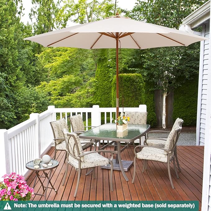 Giantex 10FT Patio Umbrella, Outdoor Table Market Umbrella with 8 Bamboo Ribs, Pulley Lift and Ventilation Hole, Outdoor Sunshade Umbrella for Poolside Backyard Beach