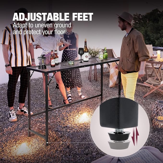 REDCAMP 55 Inch Outdoor Bar Table, 2 Pack Folding Paito Bar Height Hot Tub Table with Waterproof Mesh Top for Balcony, Garden, Poolside, Indoor, Rectangle Black