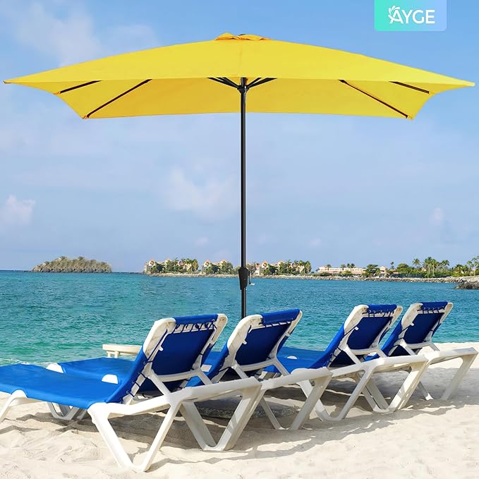 Ayge 8x10FT Large Rectangular Patio Umbrella Outdoor Table Umbrella w/Crank Rectangle Market Umbrella UV Protection for Garden, Deck,Lawn,Yard & Pool,Yellow