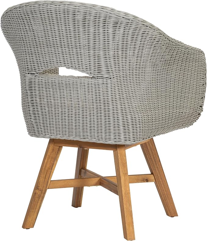 Christopher Knight Home Ambes 5 Piece Acacia Wood Outdoor Dining Set for 4, Patio Dining Table and Chair Set with Curved Rattan Backrest & Cushions, Outdoor Dining Table Set, Beige+Grey Ash+Brown