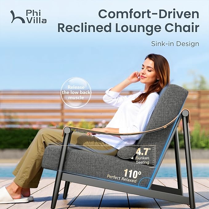 PHI VILLA Modern Outdoor Patio Furniture Set,Deep&Wide Seat with Extra Thick 6.3" Cushions Metal Outdoor Conversation Set(Backyard ICON Collection)