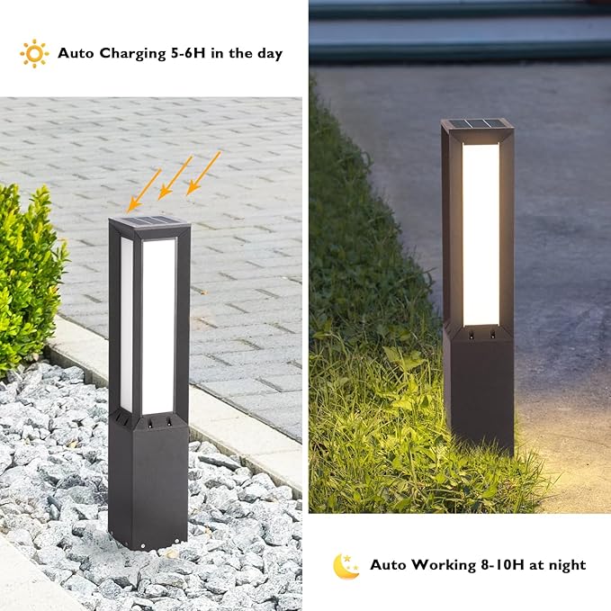 Solar Pathway Lights Outdoor, 32" Landscape Path Lights, Modern Commercial Bollard Light, IP65 Waterproof Solar Powered Driveway Light, 3000K LED Walkway Lighting for Lawn Garden Patio Yard
