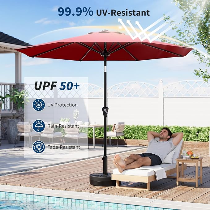 Garvee 10FT Patio Umbrella - Outdoor Table Umbrella with Smooth Crank Lift, Push Button Tilt and 8 Sturdy Ribs - Market Umbrella UV Protection Waterproof for Pool, Deck, Yard, Garden