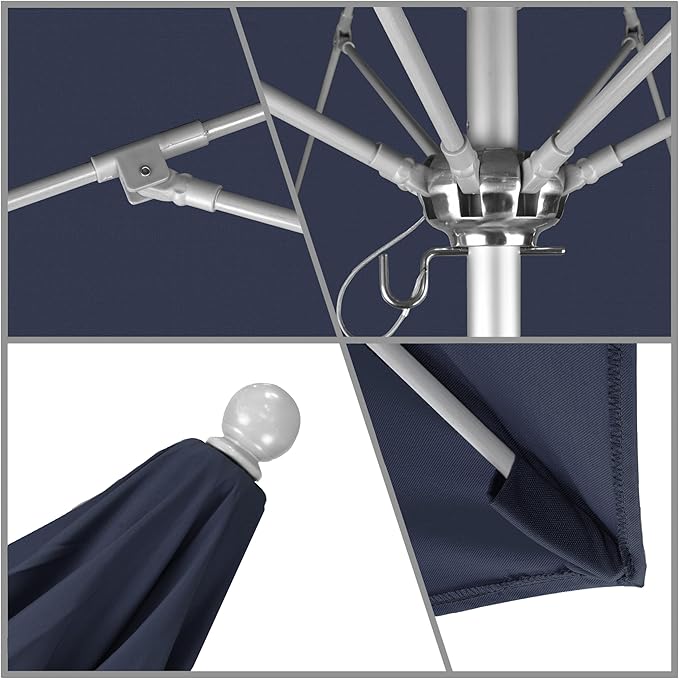 California Umbrella 7.5' Rd. Venture Series Contract Grade Patio Umbrella, Push Open Pin Stop, Silver Finish, Solution Dyed Navy Blue