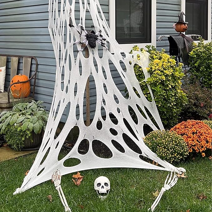 900 sq ft Spider Web Halloween Decorations Outdoor Stretchy Spider Webbing | 2-Pack Spooky Spider Webs for Outdoor Halloween Decorations, Spider Web Decorations for Haunted House Halloween Party