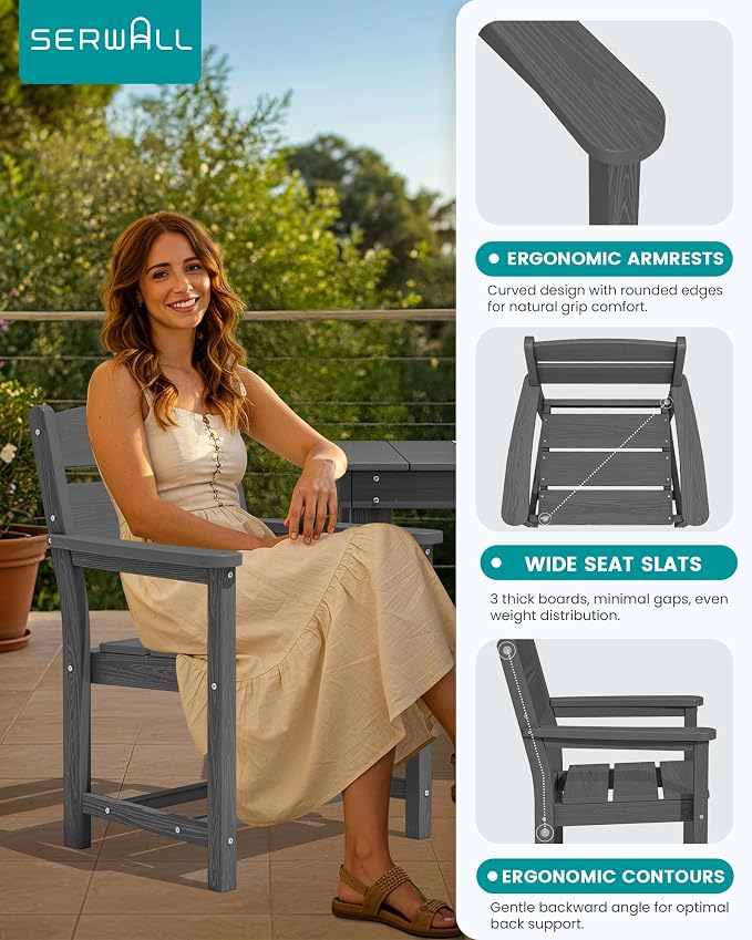 SERWALL HDPE Outdoor Dining Table and Chairs Set for 6 | with Oversized Chair Seat