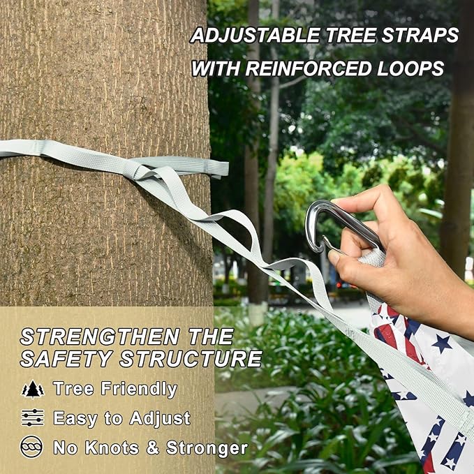 Bow Flag 4th of July Independence Day 330lb Capacity Outdoor Hammocks with Tree Straps Swing Hammock for Outside Patio Garden hamacas para adultos 2 Personas