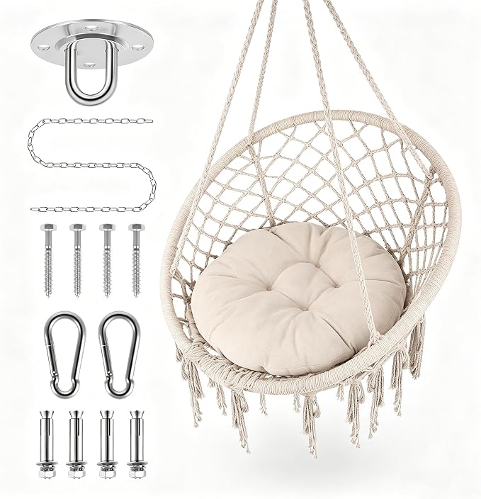 Boho Hanging Swing, Porch Swing Chair, 330 LBS Hanging Hammock Chair, Outdoor Swing Chair for Bedroom Balcony Living Room Patio Garden Indoor Outdoor Lounge