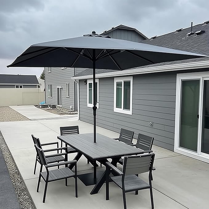 PURPLE LEAF 10' x 10' Square Patio Umbrella Outdoor Table Umbrella Aluminum Frame Market Umbrella Sun Umbrella with 8 Sturdy Ribs for Garden Deck Lawn & Pool Light Gray